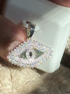 Genuine Moissanite & Silver Evil Eye Pendant